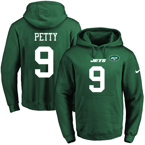 Nike Jets #9 Bryce Petty Green Name & Number Pullover NFL Hoodie